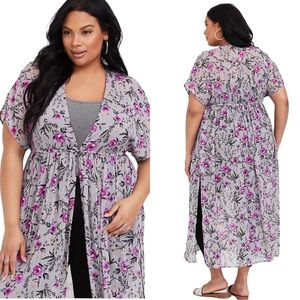 TORRID: Grey Floral Lurex Duster Kimono - Size 3 / 4 (3X /4X)